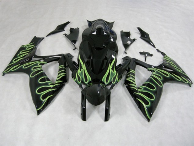 06-07 Noir Vert Flamme Suzuki GSXR 600 Carénage Moto 06-07 Noir Vert Flamme Suzuki GSXR 600 Carénage Moto