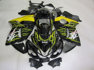 08-19 Noir Jaune Flamme Suzuki GSXR 1300 Hayabusa Carénage Moto
