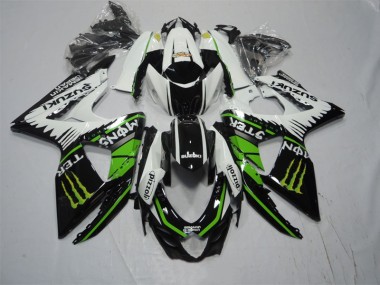 09-16 Noir Blanc Vert Monster Pizzoli Suzuki GSXR 1000 Carénage Moto